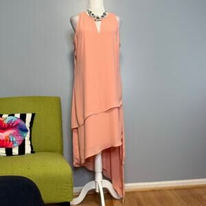 White House Black Market WHBM Coral Chiffon Asymmetrical Sleeveless Dress 12